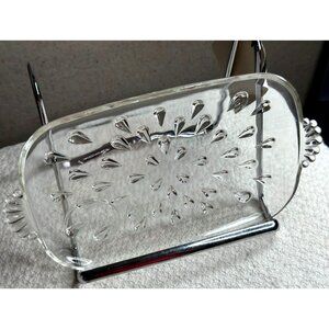 Hazel Atlas Tear Drop Design Glass Snack Lunch Tray Plate Footed Replacement Vtg